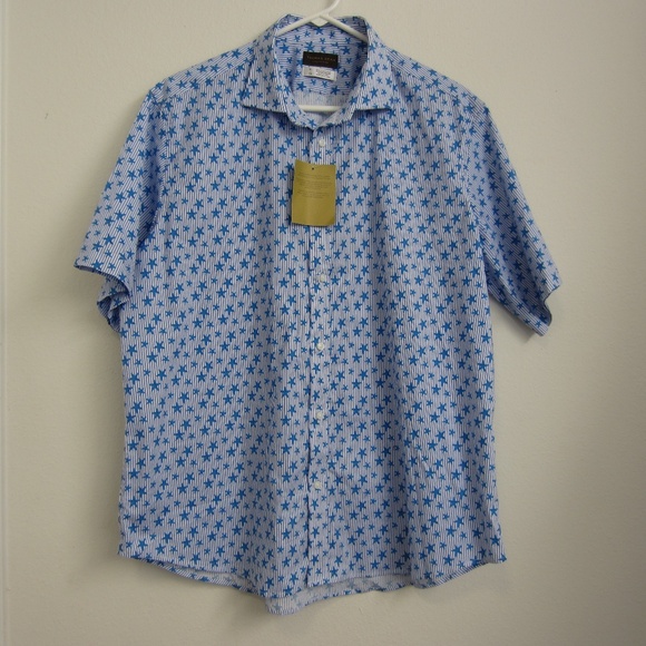 Thomas Dean Shirst Mens‎ XL Blue Stars Stripes Button Front short Sleeve Summer - Picture 1 of 12
